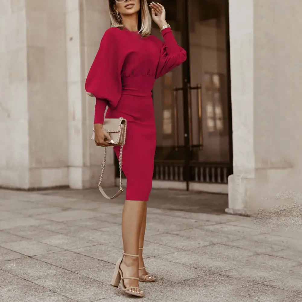 Women's Dress, round Neck, Knee Length Office Elegant Dress