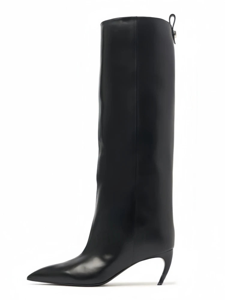 Wide Fit Pointed Toe Knee-High Boots – Chic Slim Heel Party & Evening Boots for Women