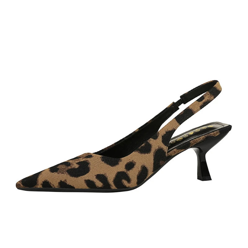 Leopard Print Pointed Toe High Heels for Women – Hollow Buckle Strap Thin Heel Party Pumps