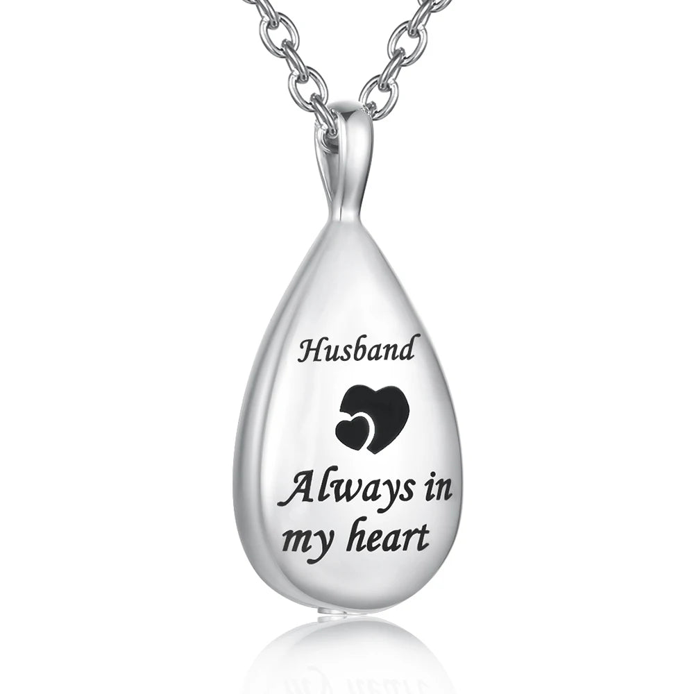 “Always in My Heart” Teardrop Ashes Necklace – Stainless Steel Cremation Urn Pendant Memorial Keepsake