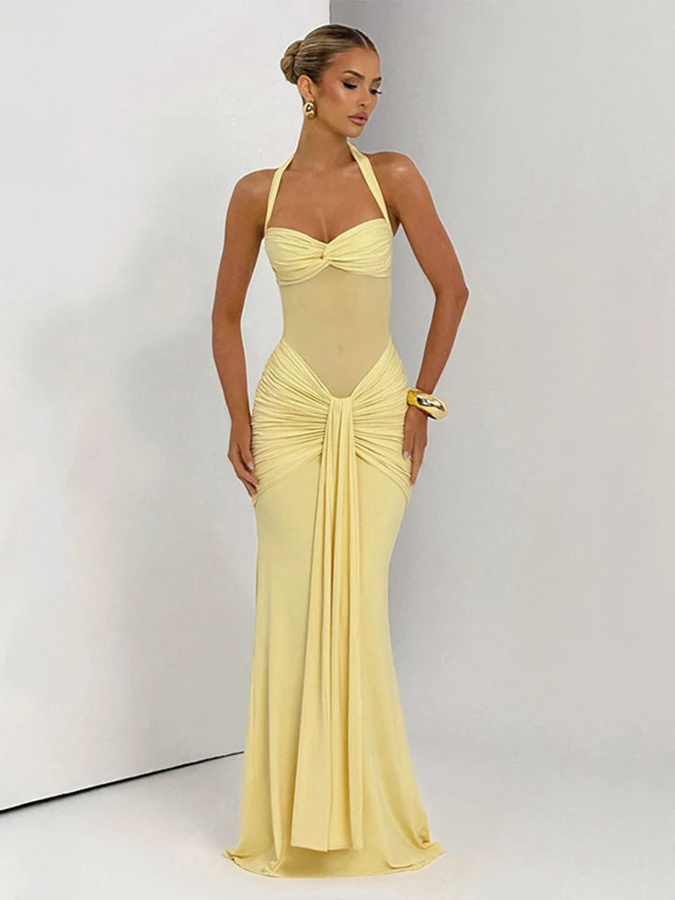 Patchwork Halter Maxi Dress – Sexy Sheer Ribbon Backless Bodycon Eveni –  MyLifeMyLifestyle