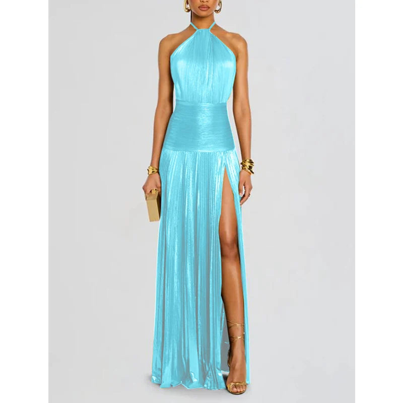 Luxury Off-Shoulder Corset Party Gown – Sexy Halter Slit Floor-Length Cocktail Dress for Wedding Guests & Celebrity Events