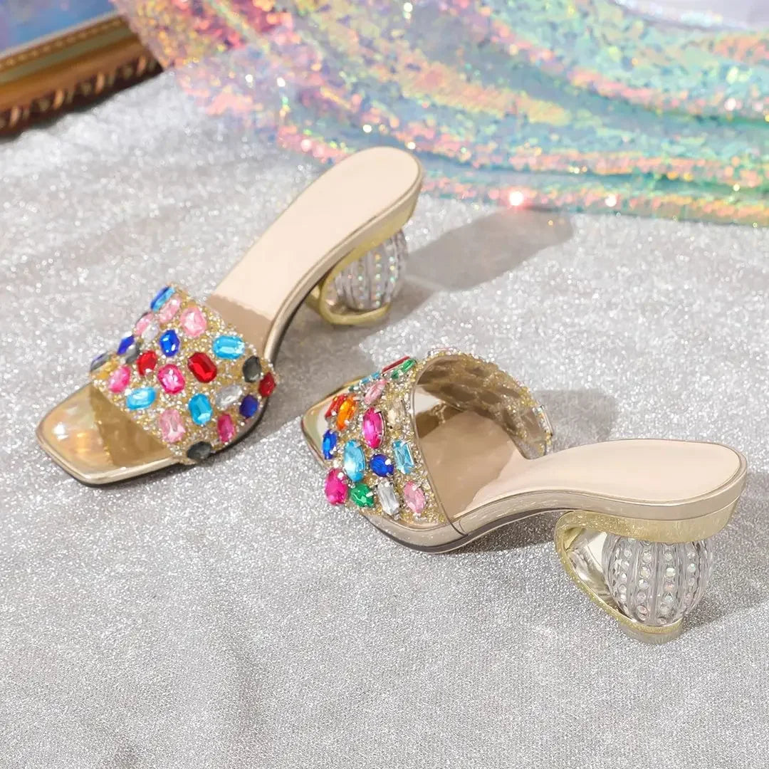 Rhinestone Platform High Heel Mule Shoes