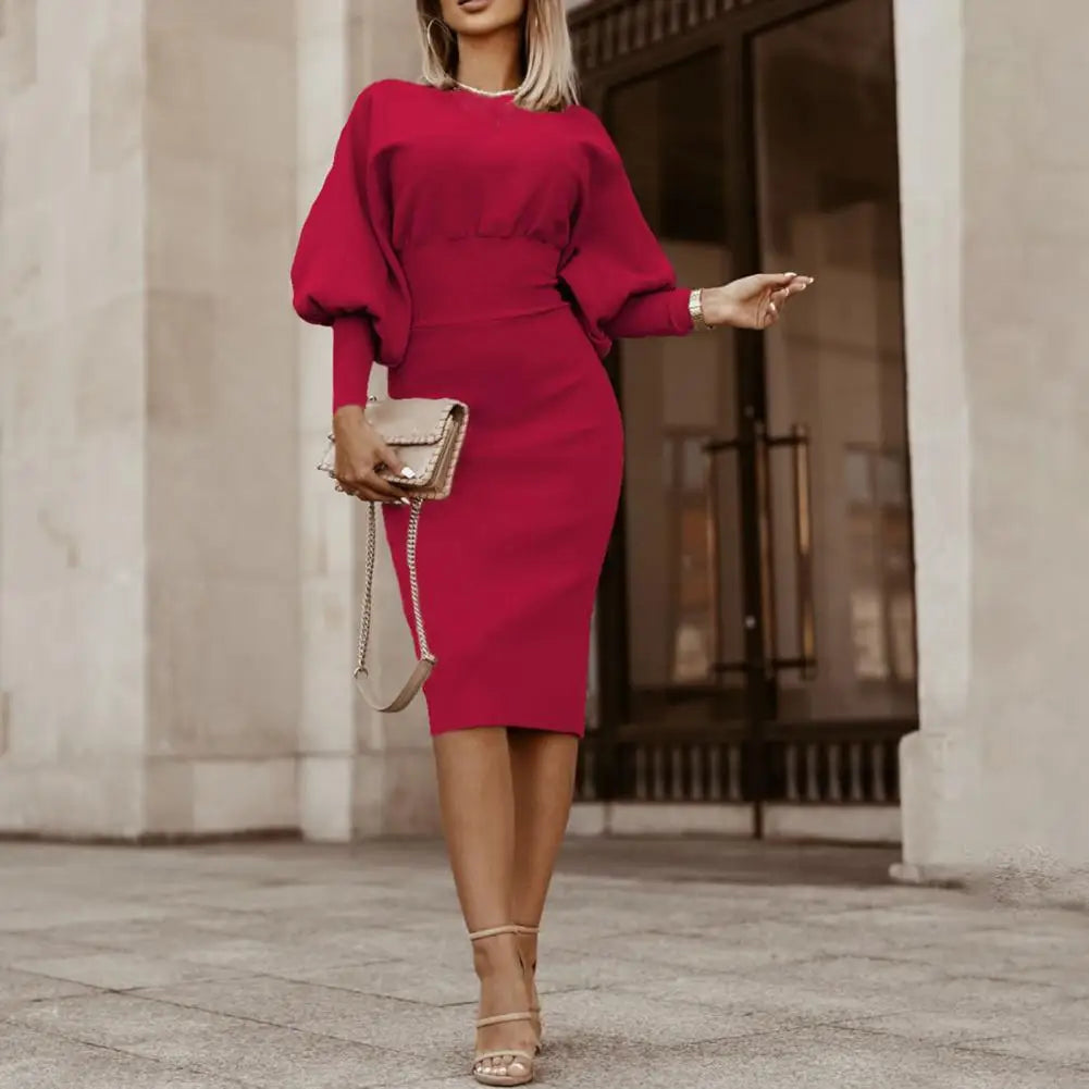 Women's Dress, round Neck, Knee Length Office Elegant Dress