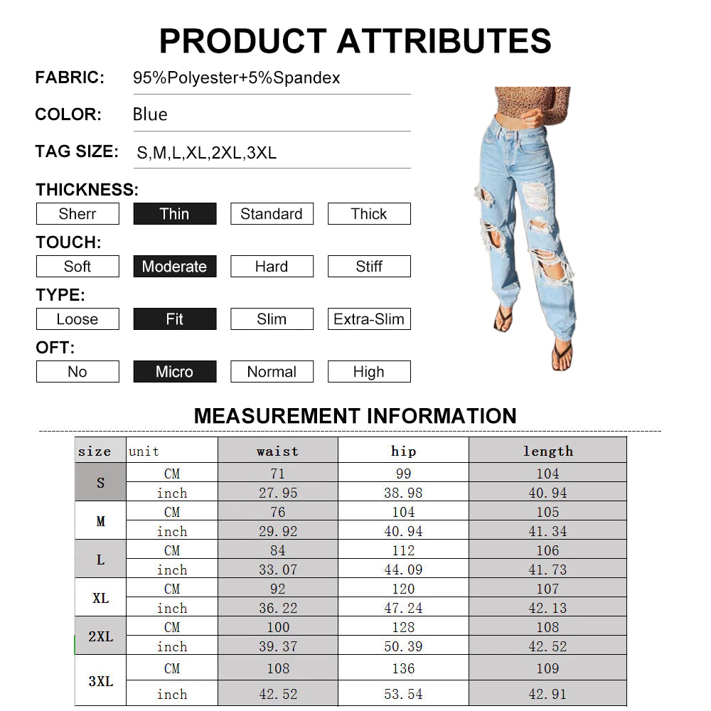 Ripped Straight Leg Jeans High Waist Loose Denim