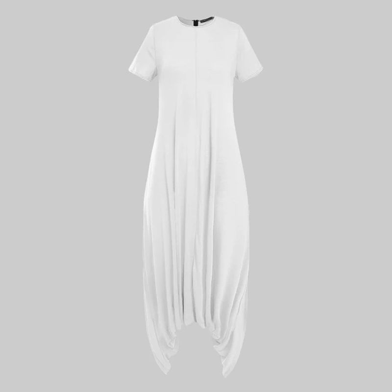2024 Summer Vintage Drop-Crotch Short Sleeve Asymmetrical Jumpsuits