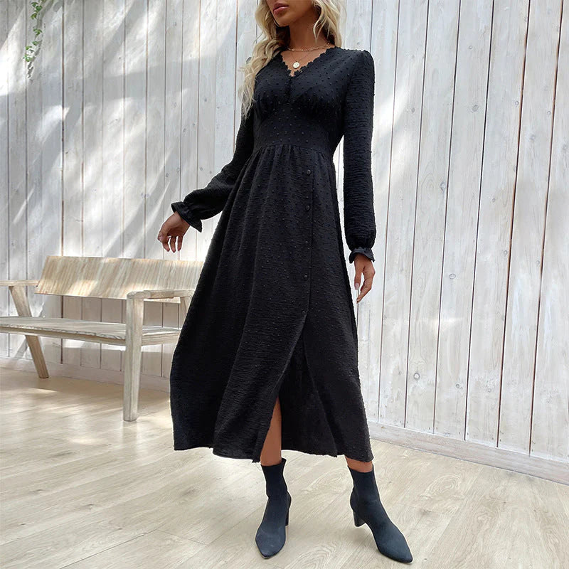 New Autumn New Solid Color Jacquard Women'S Dress in Long Style