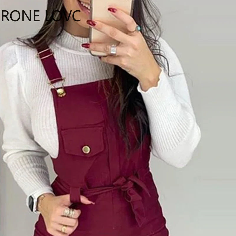 Women Buckled Pocket Design Jumpsuit