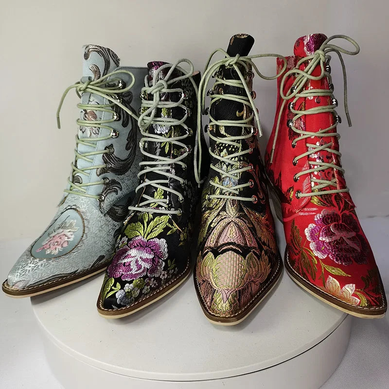 2023 Women Ankle Boots plus Size 22-26.5Cm Free Shipping Women Shoes Embroidered Boots Botines Mujer Botte Femme Bottine Flower