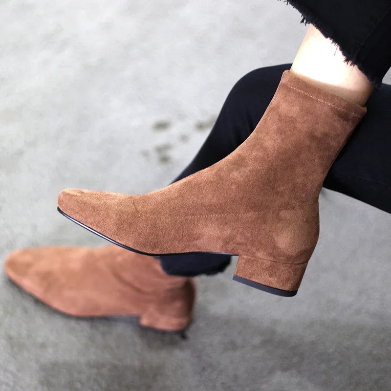 2024 New Spring Shoes Women Boots plus Size Stretch Boots Casual Flock European and American Boots Women Pigskin Lining Insole