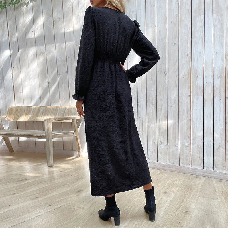 New Autumn New Solid Color Jacquard Women'S Dress in Long Style