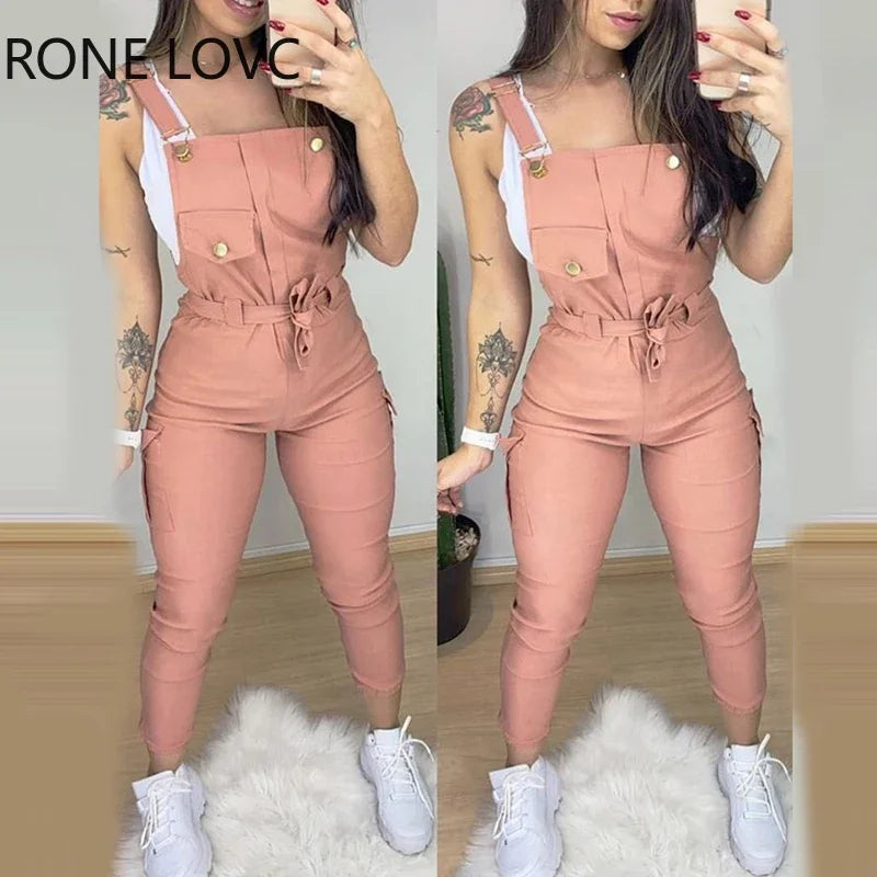 Women Buckled Pocket Design Jumpsuit