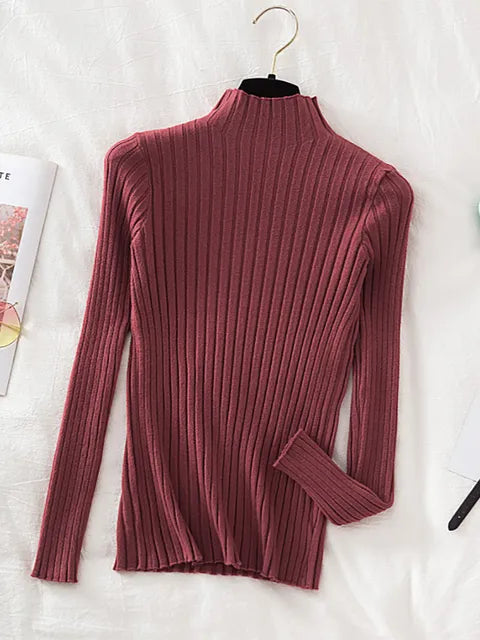 Stylish high neck Pullover Ribbed Knitted Sweater