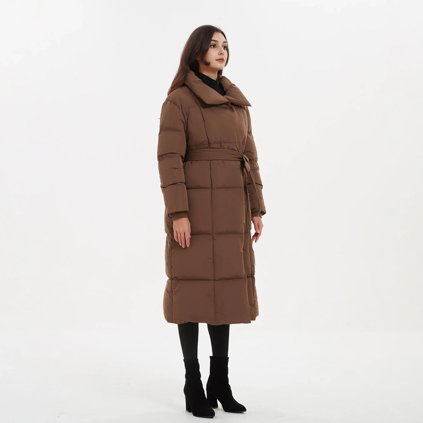 Elegant Tie Belt Long Thick Loose fitting Parkas Women Coat