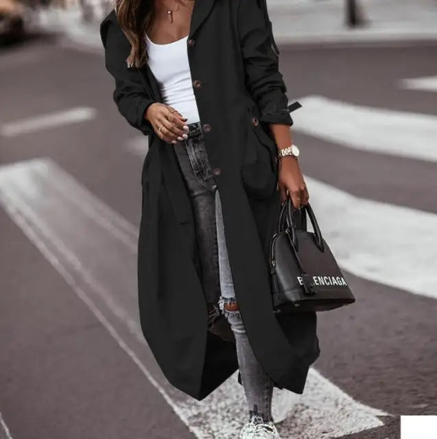 Single Breasted Pocket Design Trench Coat - Ankle Length