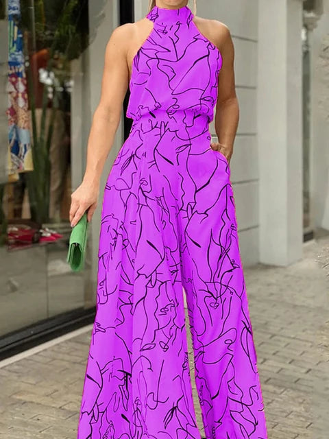 Women's Elegant Halter Jumpsuit - Wide Leg Long Pant