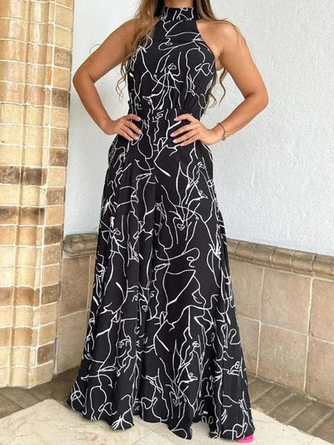 Women's Elegant Halter Jumpsuit - Wide Leg Long Pant