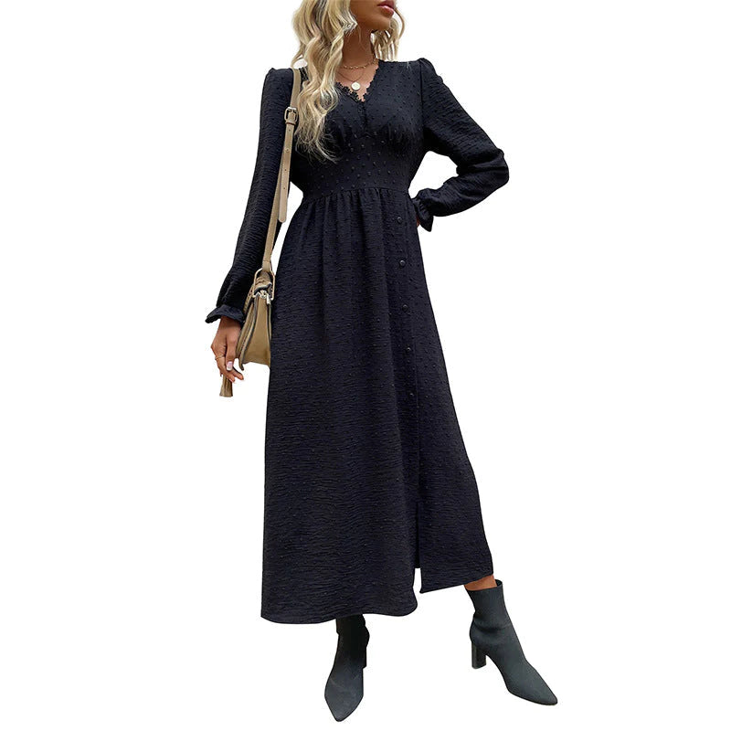 New Autumn New Solid Color Jacquard Women'S Dress in Long Style