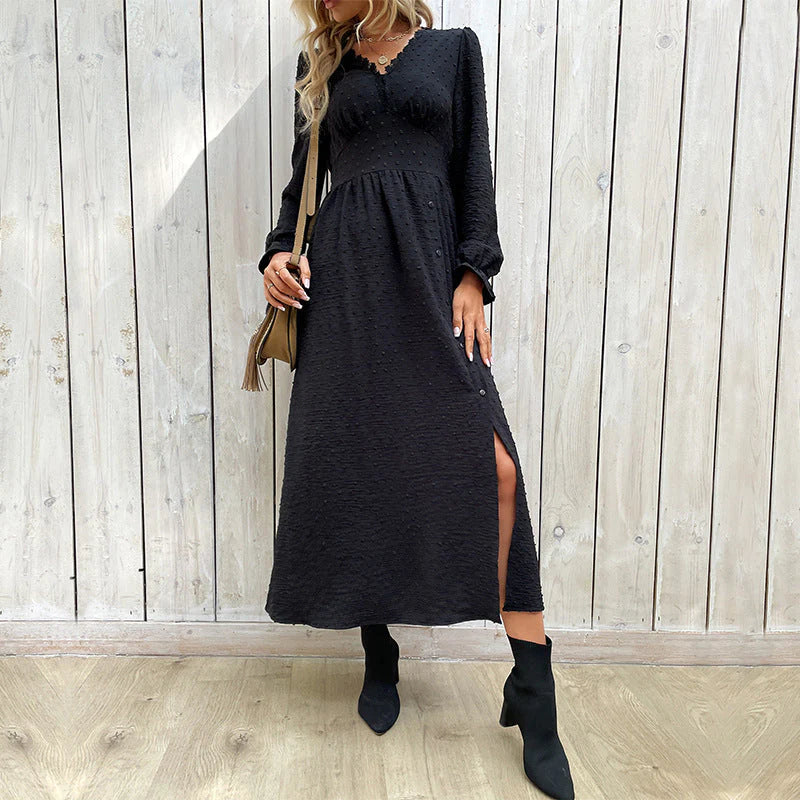 New Autumn New Solid Color Jacquard Women'S Dress in Long Style