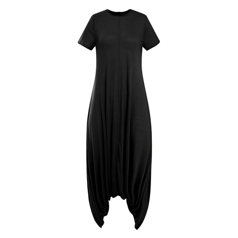 2024 Summer Vintage Drop-Crotch Short Sleeve Asymmetrical Jumpsuits