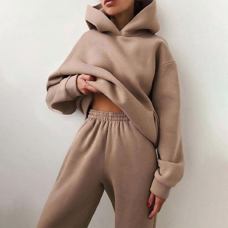 New Tracksuit Women oversize - Fleece Warm Hoodie -2 Piece Set Autumn Winter