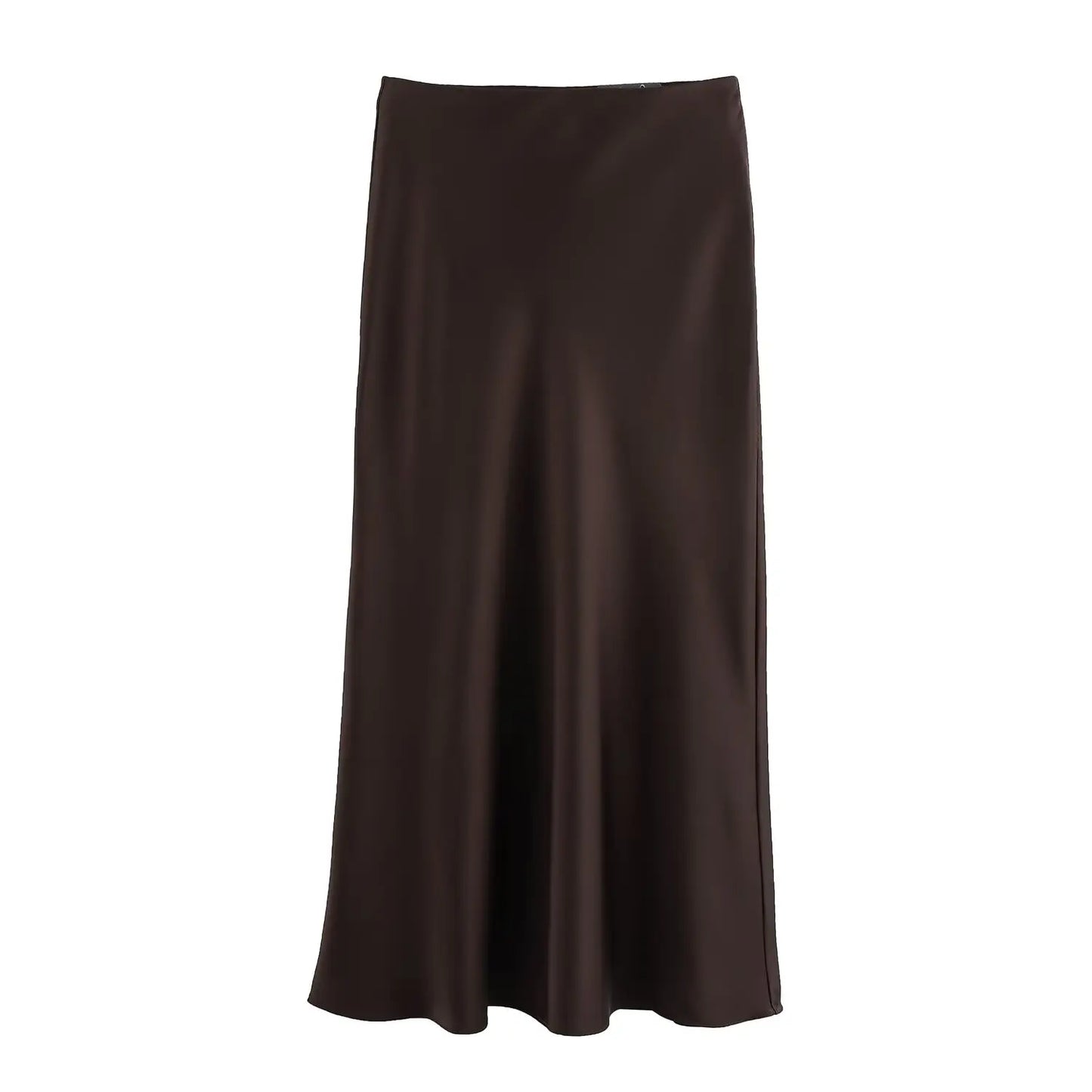 Vintage Satin Solid Long Skirts - Women High Waist Satin