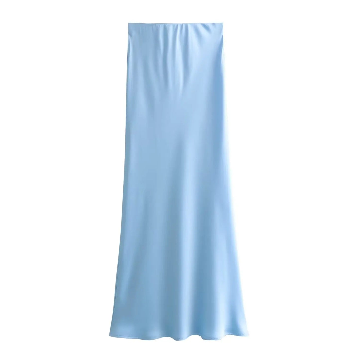 Vintage Satin Solid Long Skirts - Women High Waist Satin