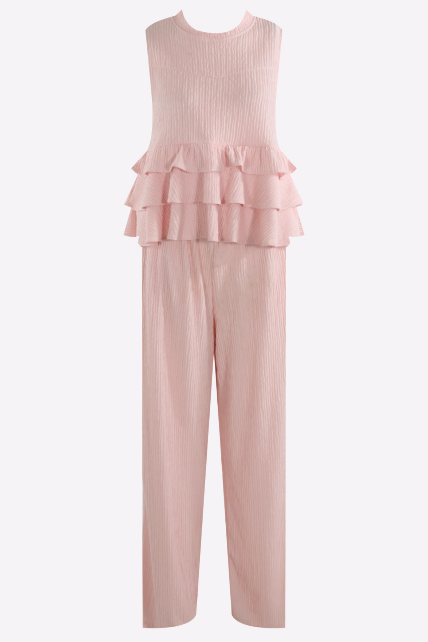 High Neck Frill Blouse & Flared Pants Co-ord Set