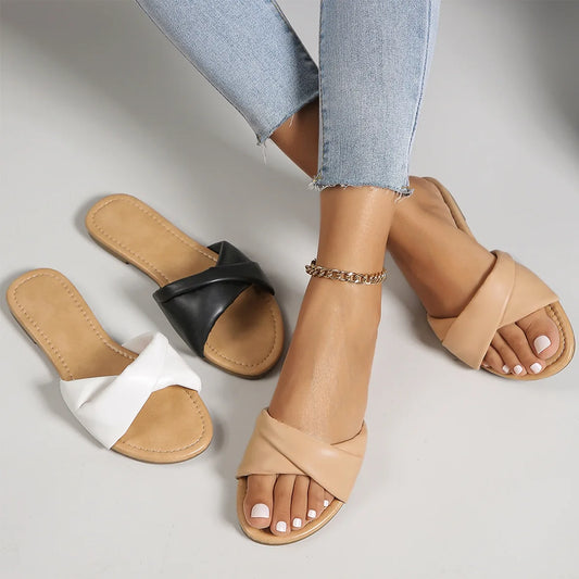 Women's Flat Beach Sandals Simple Fashion Slides With Soft Leather for Women and Ladies Free Shipping