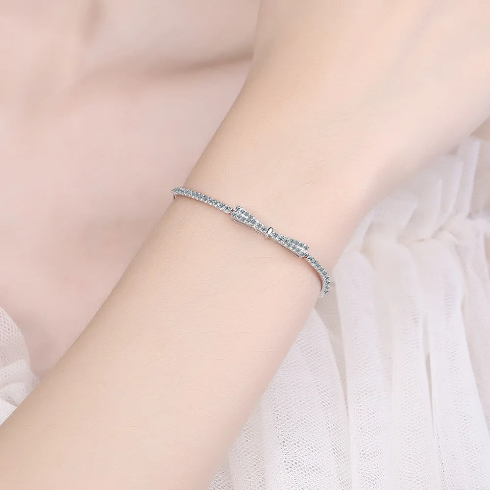 925 Sterling Silver Bowknot Tennis Bracelet – for Women & Girls (Wedding & Party Gift)