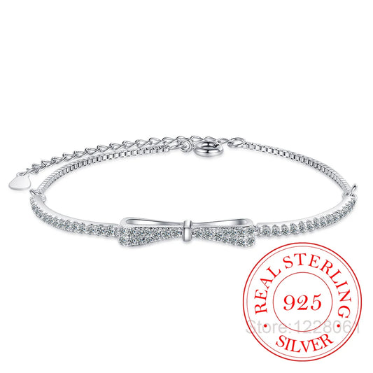 925 Sterling Silver Bowknot Tennis Bracelet – for Women & Girls (Wedding & Party Gift)