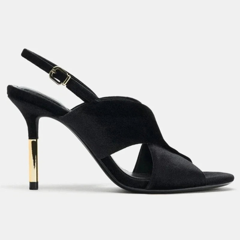 Designer Suede Wide Cross Strap Heeled Sandals Women Sexy Open Toe Slingback High Heels for Ladies Elegant Banquet Dress Shoes