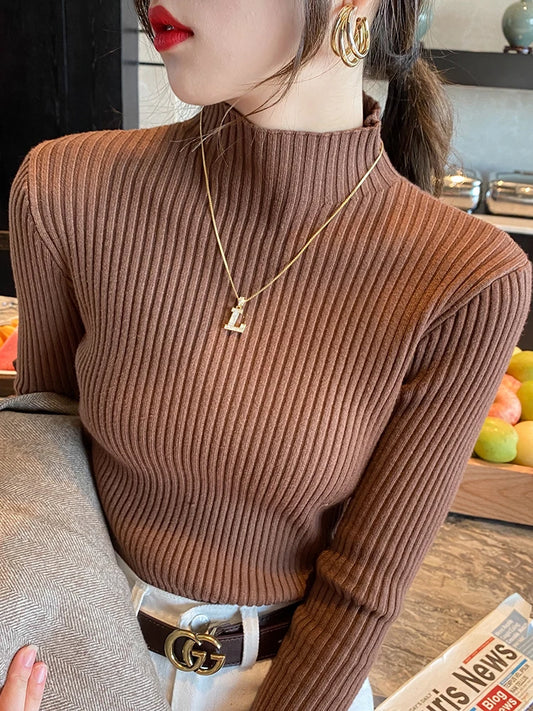Elegant Slim Turtleneck Knit Top – Women’s Long Sleeve Basic Pullover | Korean Chic Winter Sweater