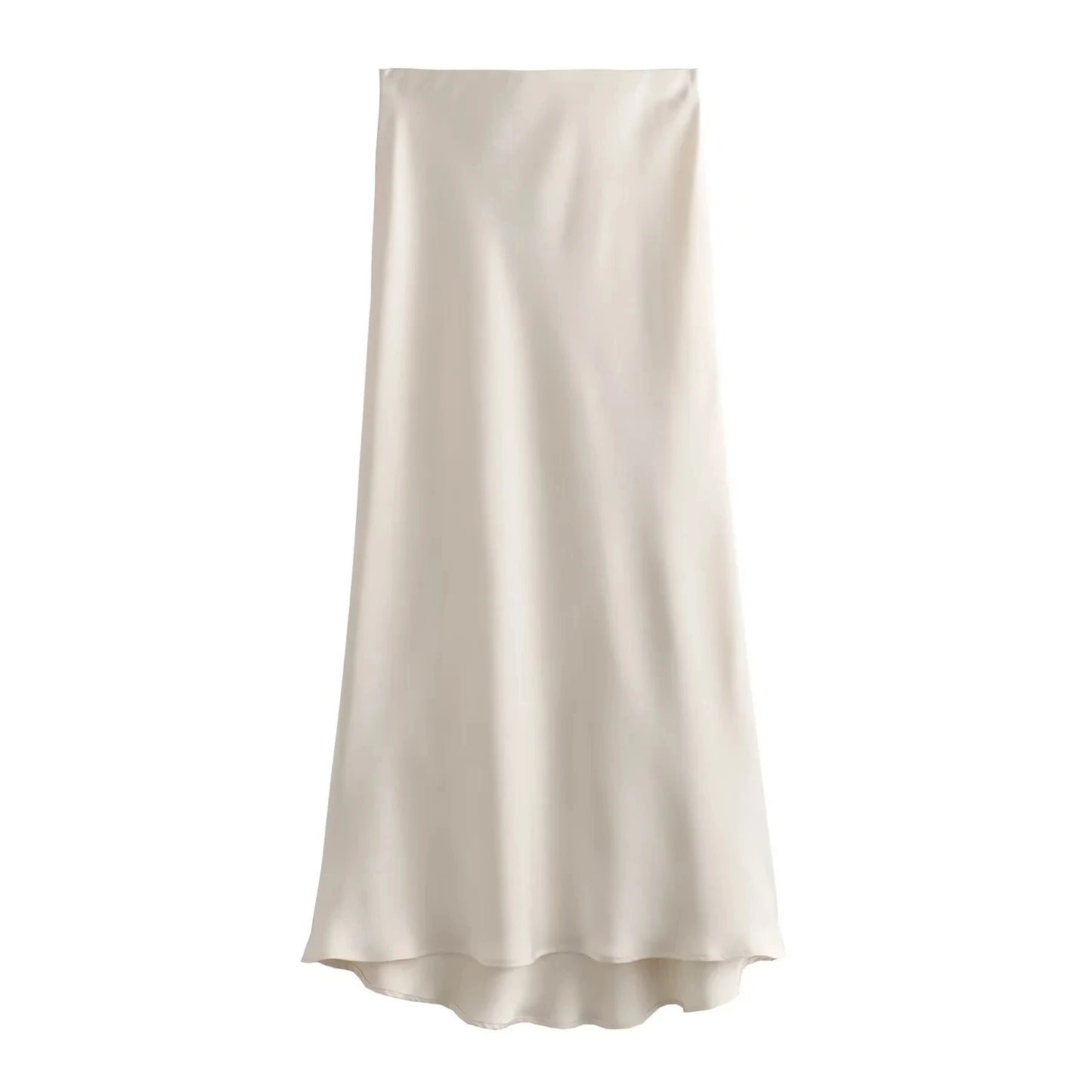 Vintage Satin Solid Long Skirts - Women High Waist Satin