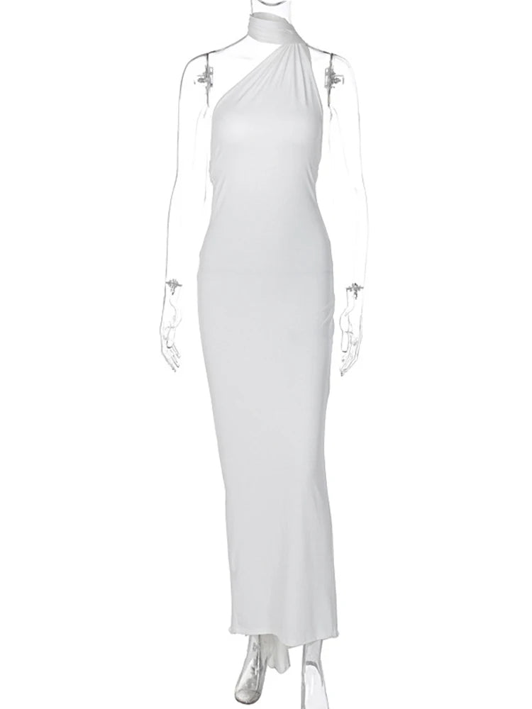 Backless Halter Knit Maxi Dress – High Stretch Slim-Fit Sheath for any occasion.