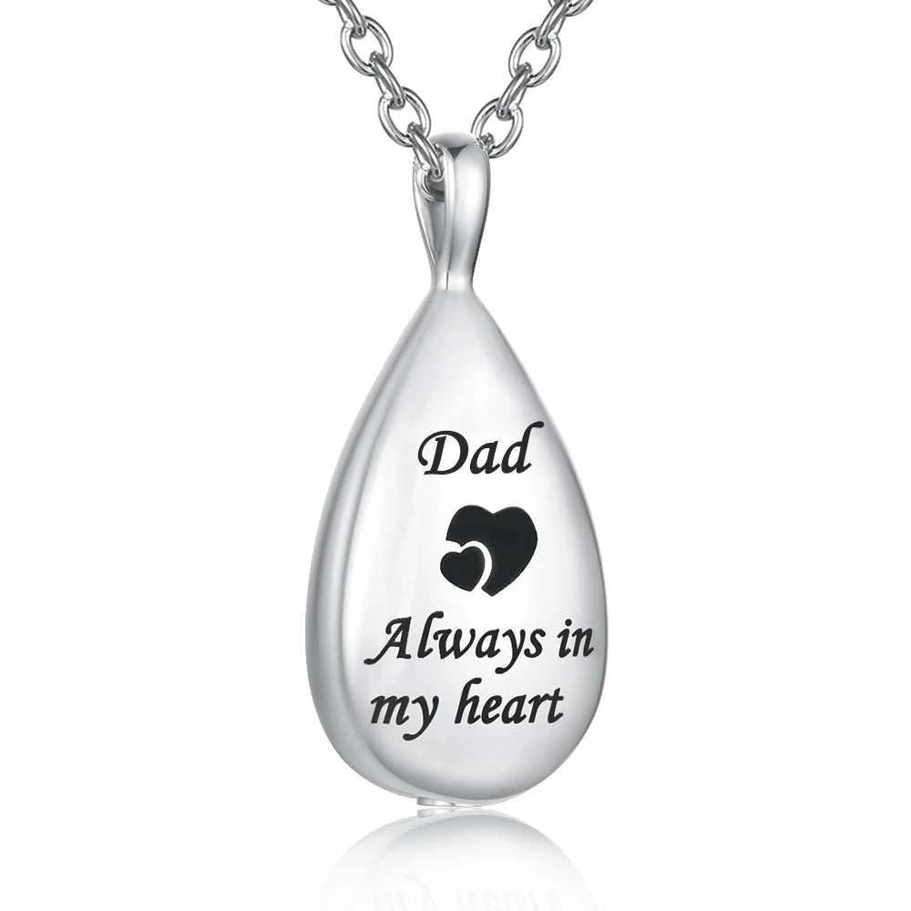 “Always in My Heart” Teardrop Ashes Necklace – Stainless Steel Cremation Urn Pendant Memorial Keepsake