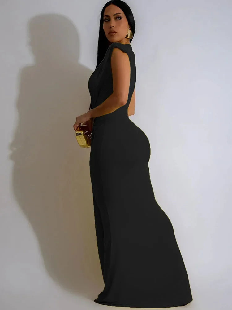 Elegant Ruched V-Neck Maxi Dress — High Stretch Evening Perfection