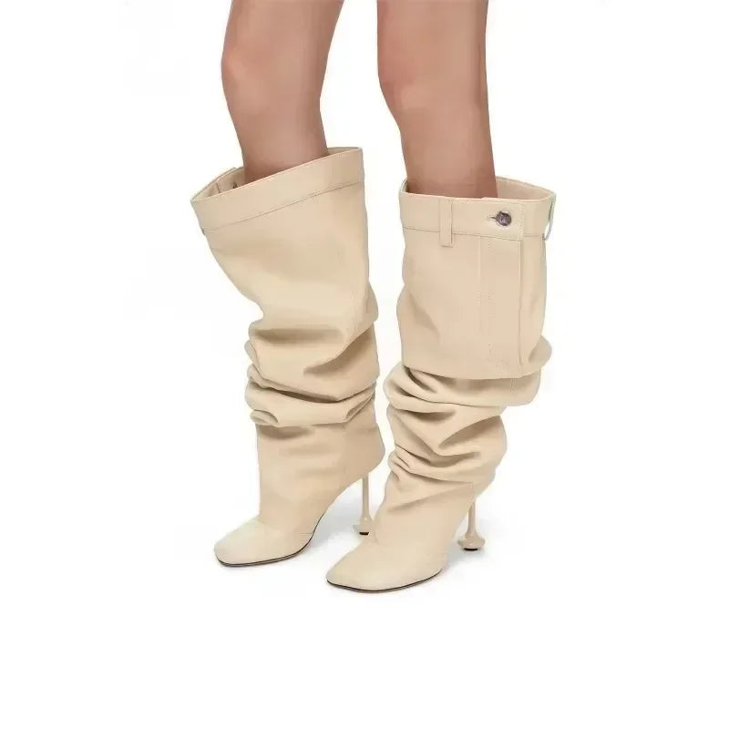 Over-the-Knee High Heel Boots – Wide Tube Slouchy Square Toe Statement Boots for Women