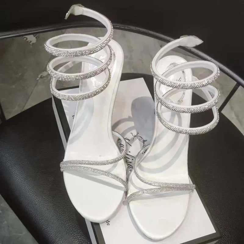 Crystal Diamond Ankle Strap Sandals – Luxury High Heel Wedding Shoes