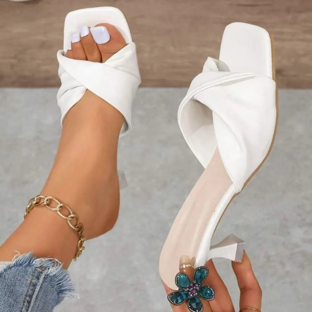 Fashion Summer Women Shoes New Handmade Square Open Toe High Heels Outdoor Fashion Slippers Wedding Party Fashion Party shoes