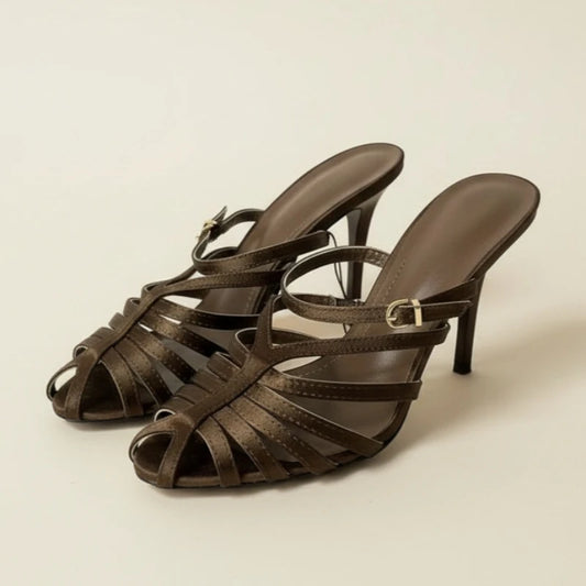 Women's Satin Gladiator Heels Peep Toe Stiletto Mules, Elegant Party Wedding Banquet Evening Dress Shoes for Women