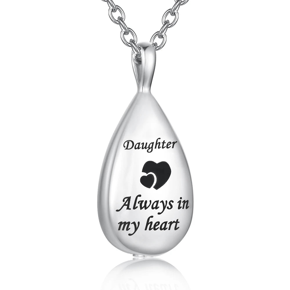 “Always in My Heart” Teardrop Ashes Necklace – Stainless Steel Cremation Urn Pendant Memorial Keepsake
