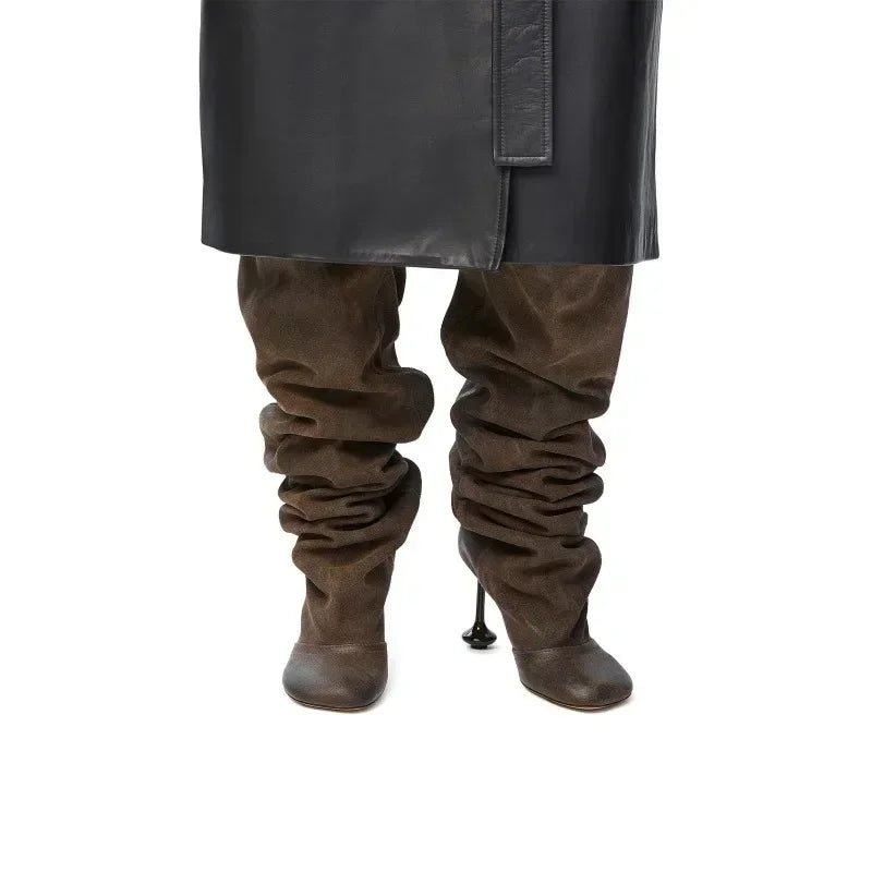 Over-the-Knee High Heel Boots – Wide Tube Slouchy Square Toe Statement Boots for Women