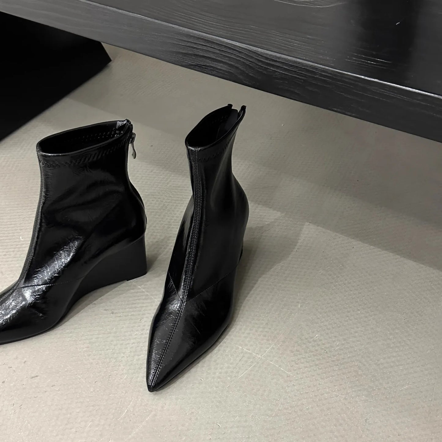 Pointed Toe Short Boots for Women – Elegant High Heel Ankle Boots in Synthetic Leather