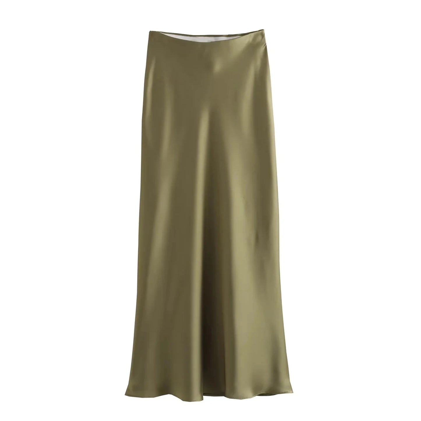 Vintage Satin Solid Long Skirts - Women High Waist Satin