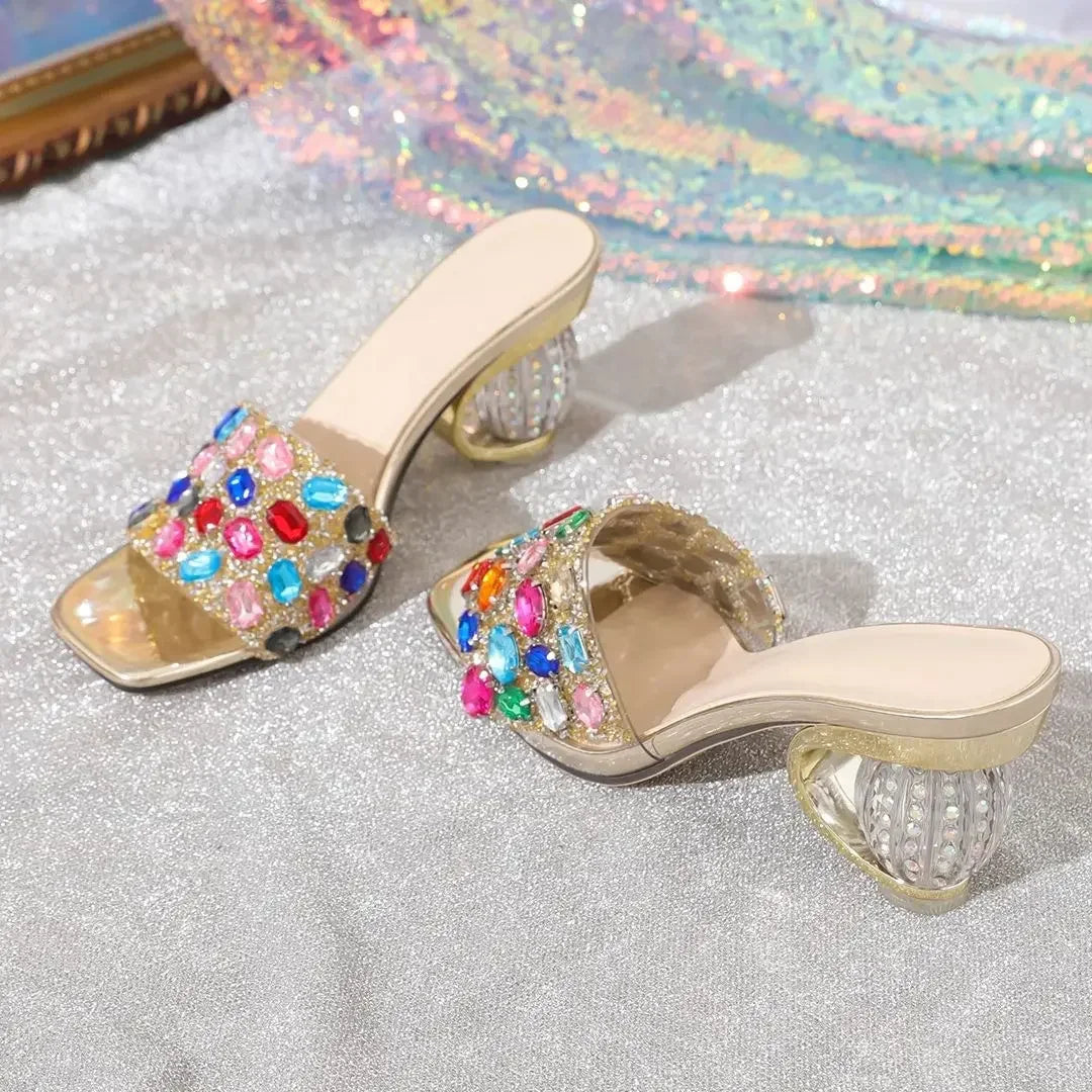 Rhinestone Platform High Heel Mule Shoes