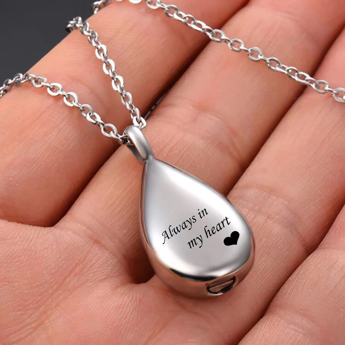 Stainless Steel Teardrop Always in my heart Pet Urn Pendant Necklace