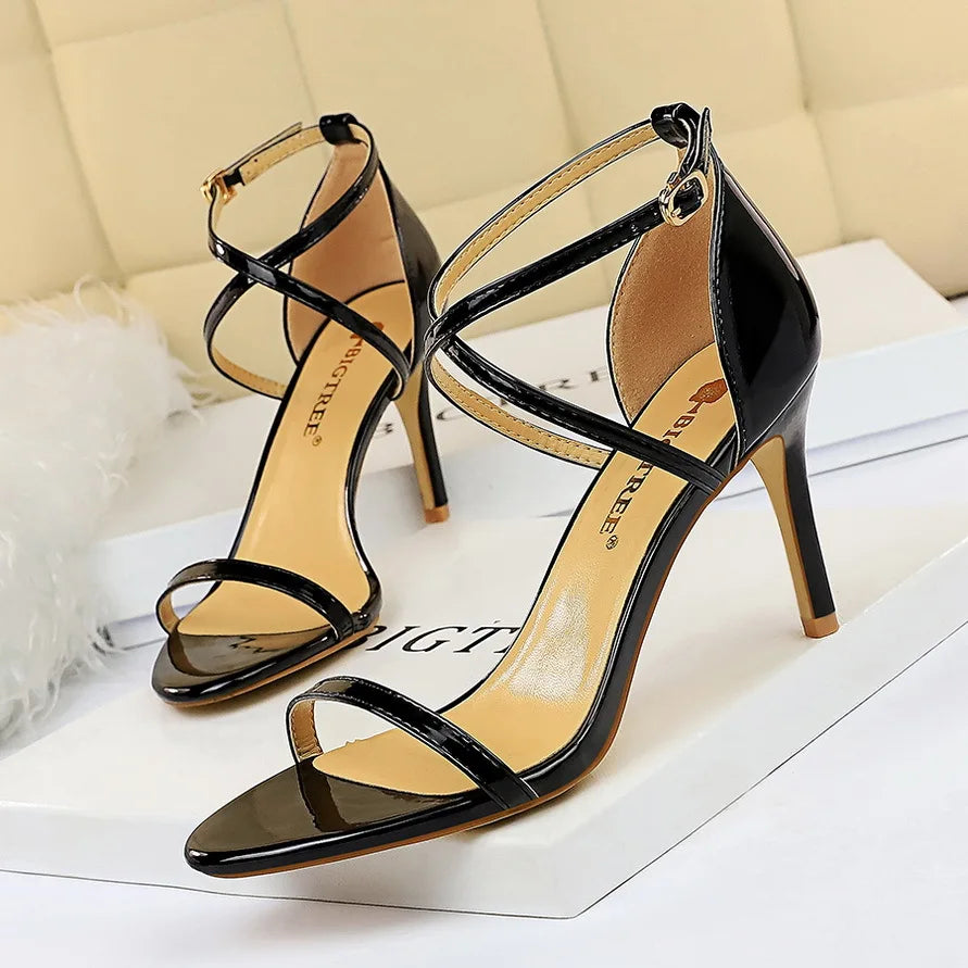Champagne Gold High Heel Shoes – Ankle Strap Pointed Toe Sandals