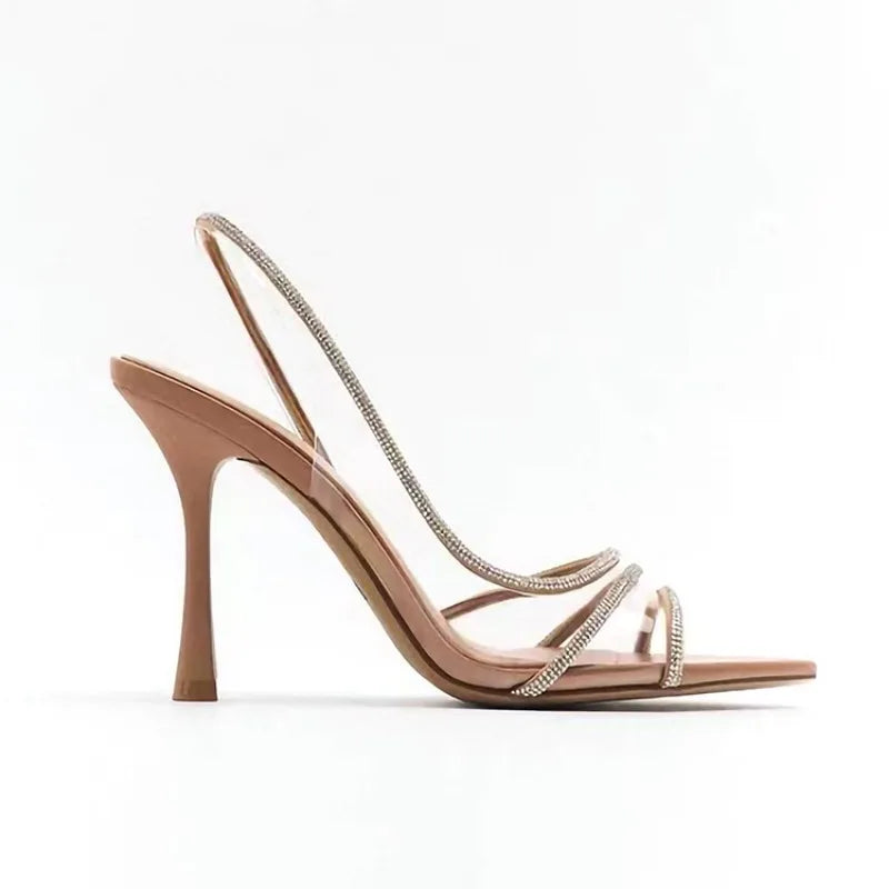 Thin Heel Fairy Style High Heels – Crystal Pointed Open Toe Sandals