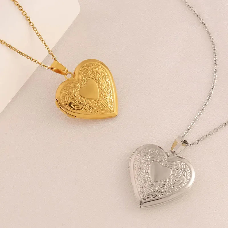 Gold Plated Heart Locket Necklace – Openable Stainless Steel Pendant with Love & Faith Embossing (Memorial Keepsake)